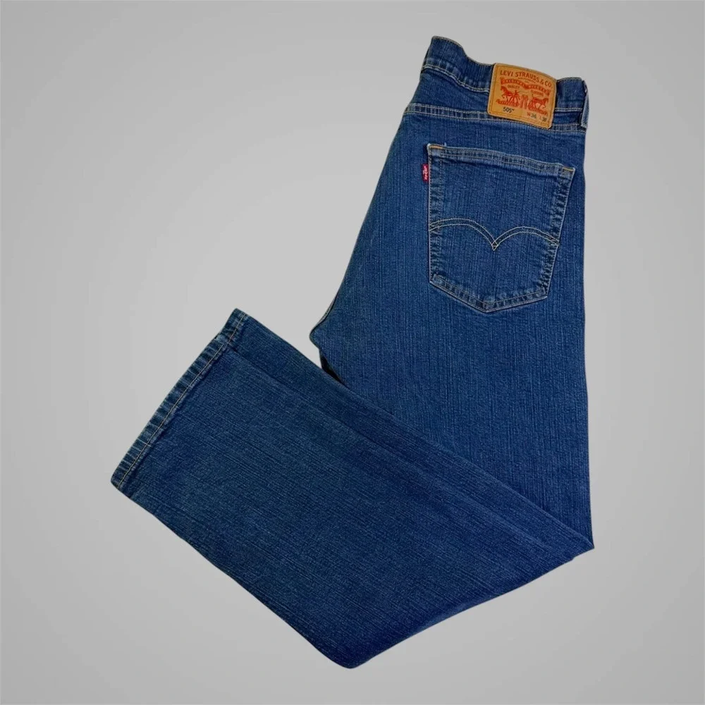 Levi's 505 Mens Jeans 36x29 Regular Fit Straight Leg‎ Blue Wash Denim Stretch